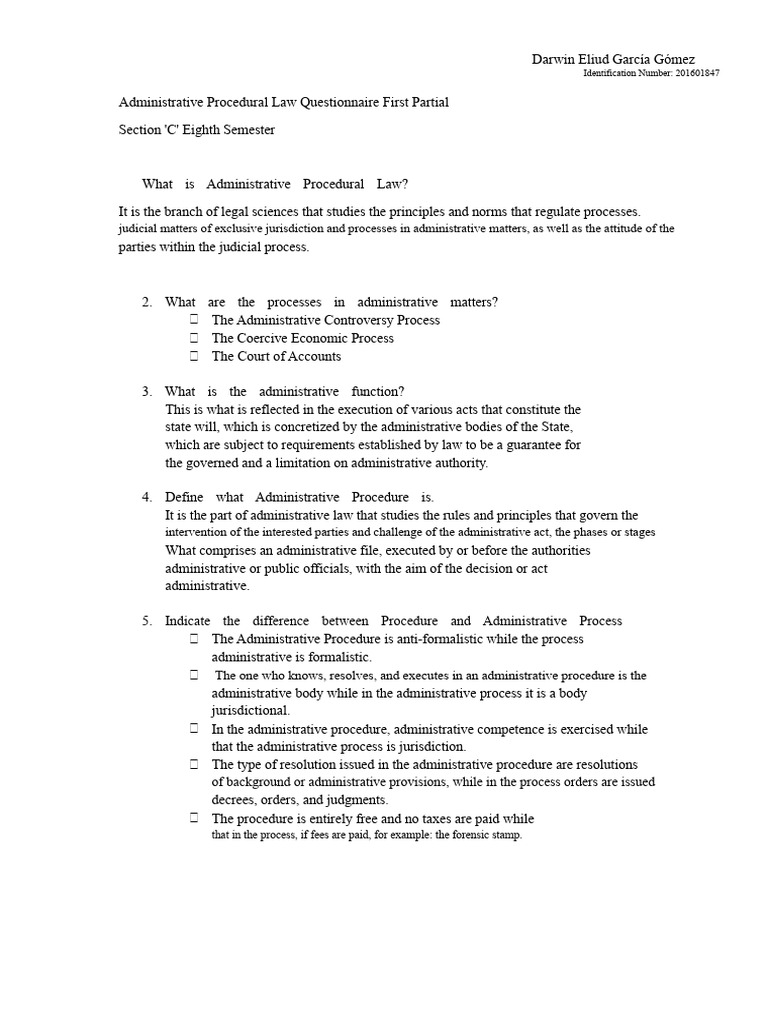 Questionnaire Administrative Procedural Law | PDF | Administrative Law ...