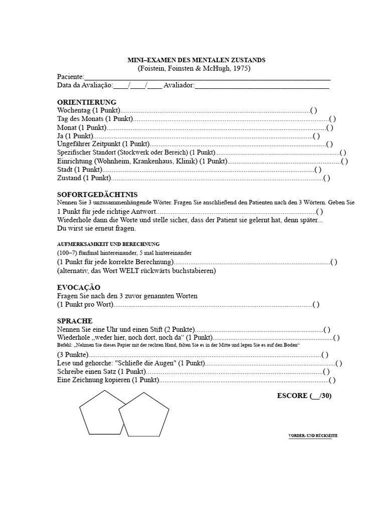 Mini Mental Status Test | PDF
