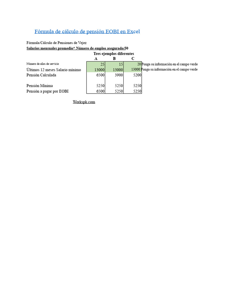 Cálculo de Pensión EOBI en Excel | PDF | Medicina CLINICA ...