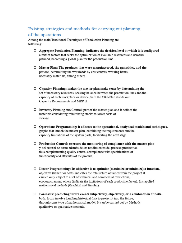 Existing Strategies and Methods For Carrying Out Operations Planning ...