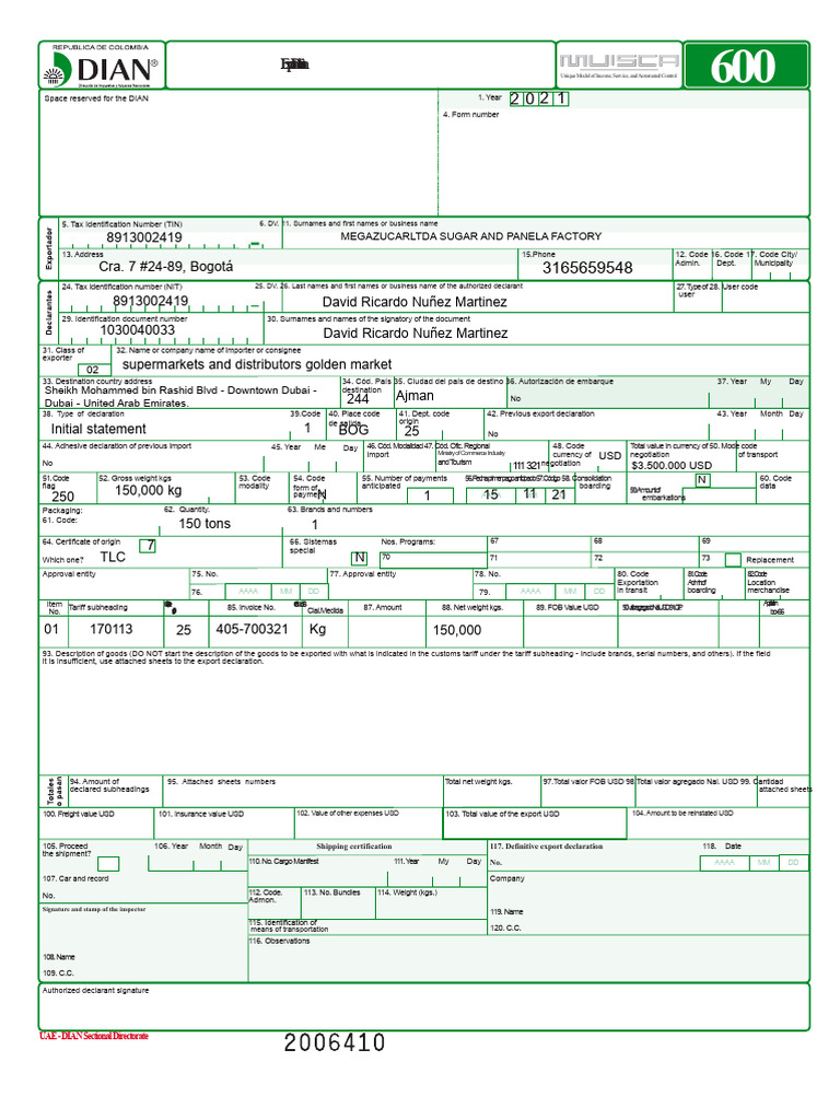 Export Declaration Form Details | PDF | Customs | Supply Chain Management