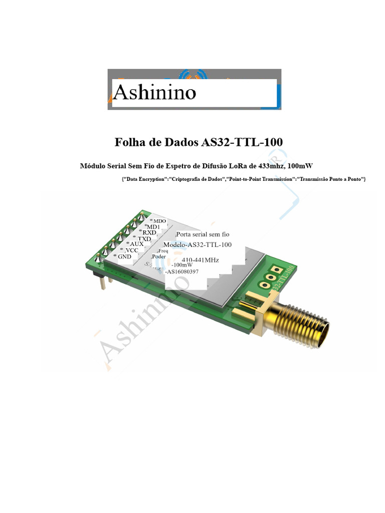 Módulo LoRa AS32-TTL-100 433MHz 100mW | PDF | Transmissão de energia ...