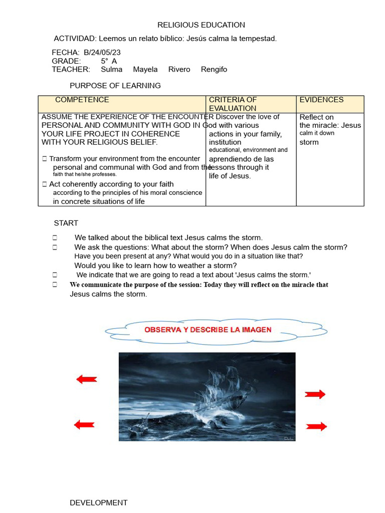 16 - Religion Session - We Read Jesus Calms The Storm | PDF | Faith | Jesus