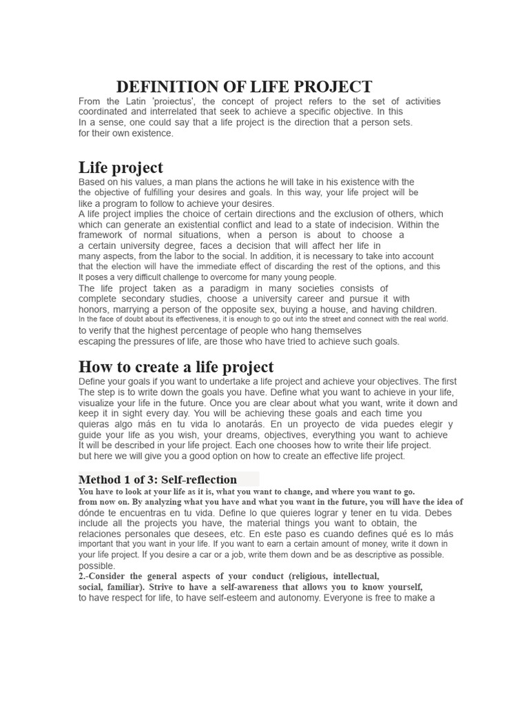 Definition of Life Project | PDF | Mind | Goal