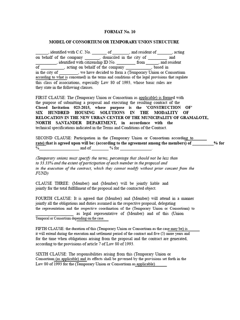 FORMAT No 10 MODEL OF CONSORTIUM OR TEMPORARY UNION FORMATION.docx ...
