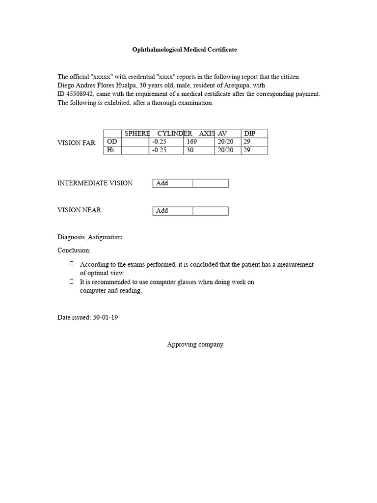 Ophthalmology Certificate for Astigmatism | PDF