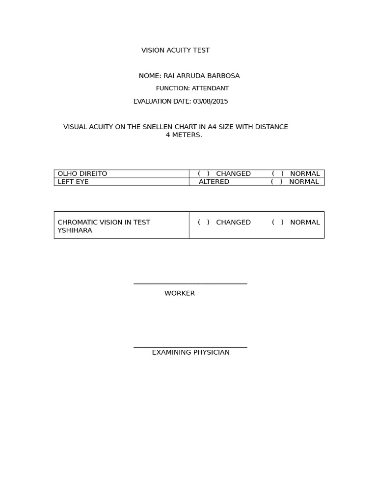Vision Acuity Test Results for RAI ARRUDA BARBOSA | PDF
