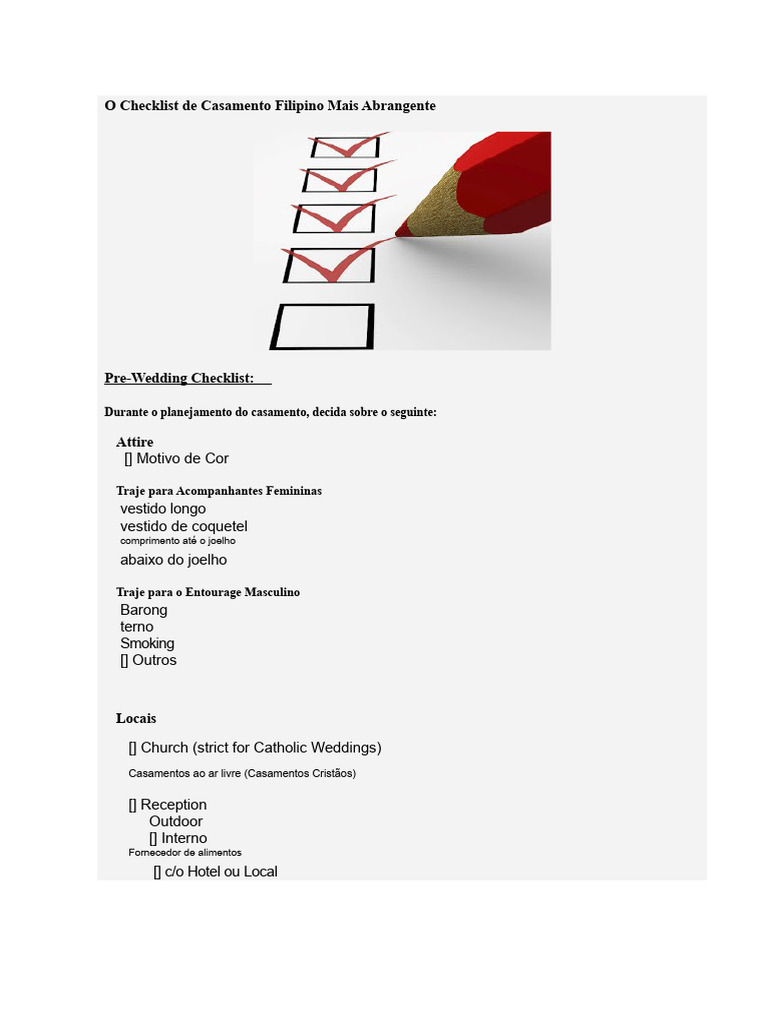 Checklist Completo para Casamento Filipino | PDF