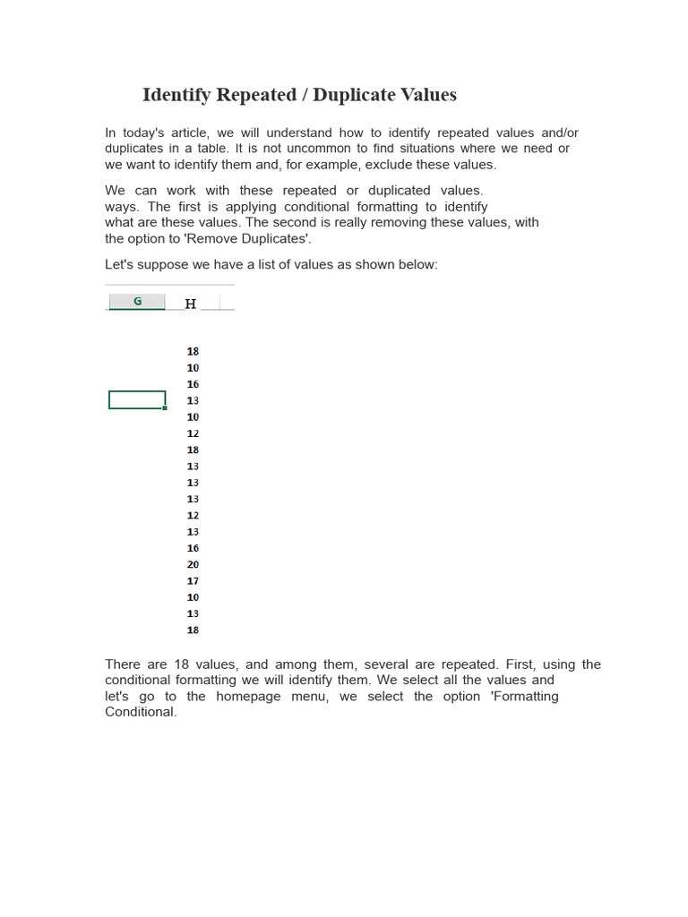 Identify Duplicate Values in Excel | PDF