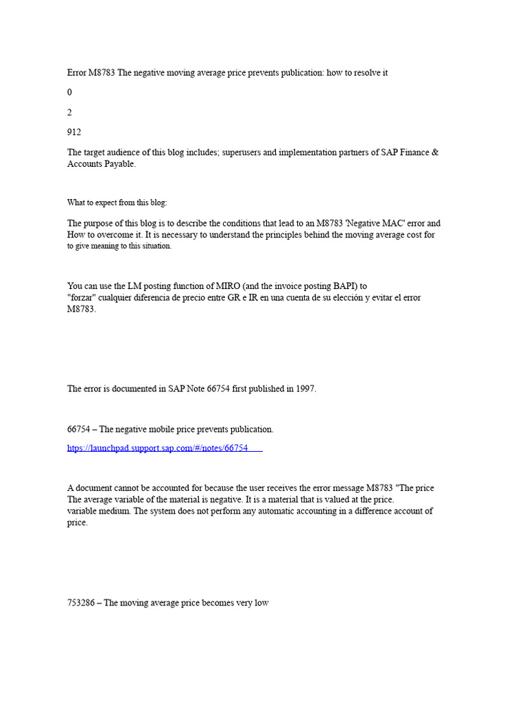 Fixing SAP Error M8783: Negative MAC Issue | PDF | Prices | Invoice