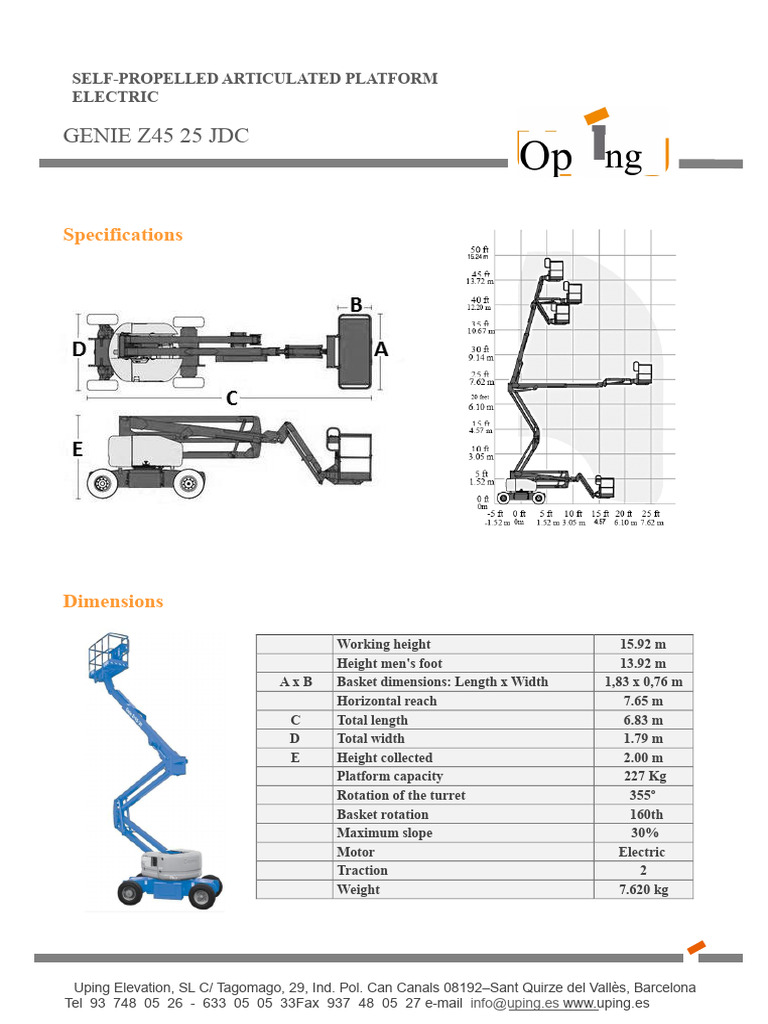 Genie Z45 Electric Articulated Lift Specs | PDF
