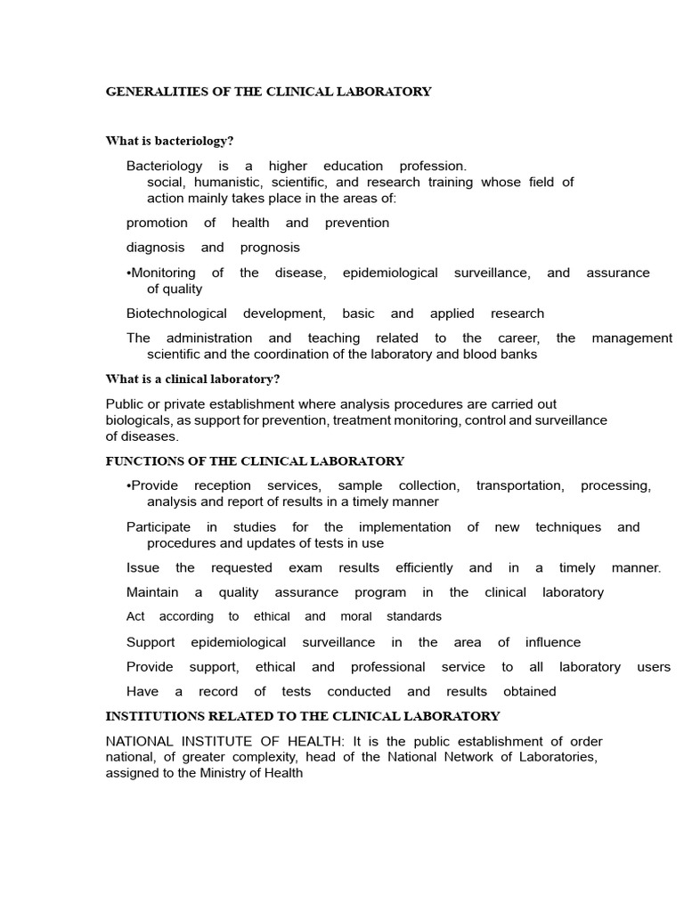 Overview of Clinical Laboratory Functions | PDF | Medical Laboratory ...