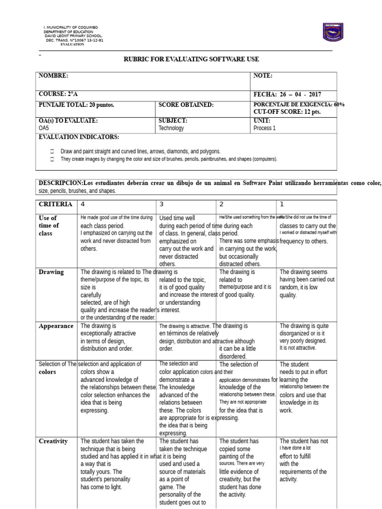 Rubric for Software Use | PDF | Drawing | Learning