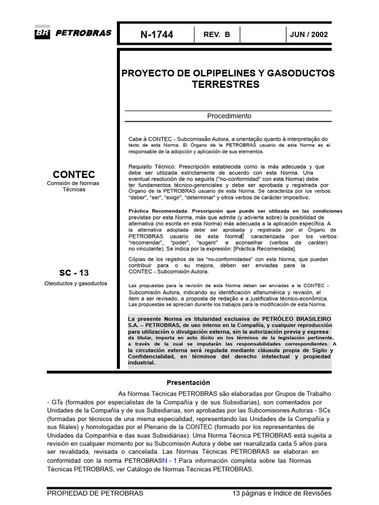 N-1744-B - Proyecto de Oleoductos y Gasoductos Terrestres | PDF ...