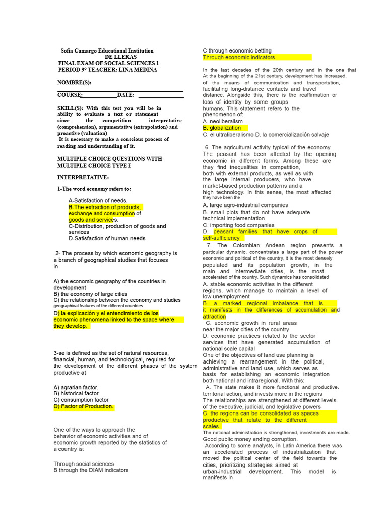 Multiple Choice Questions With Multiple Grades Ninth | PDF ...