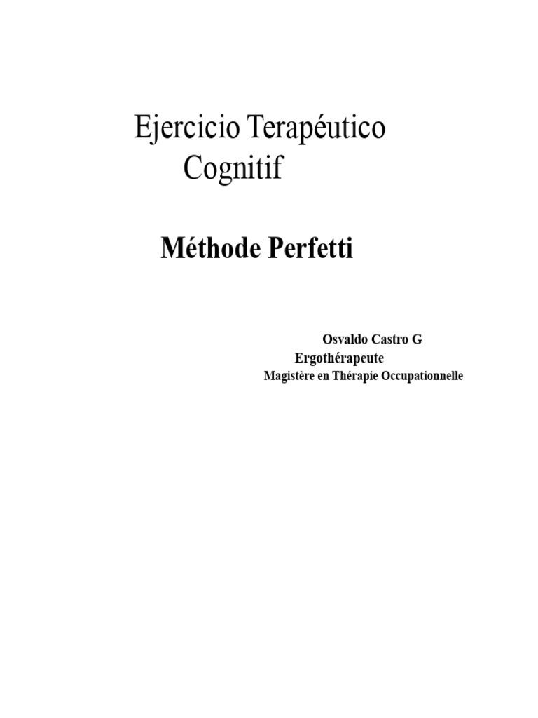 Méthode Perfetti en Réhabilitation Cognitive | PDF | Neurosciences ...