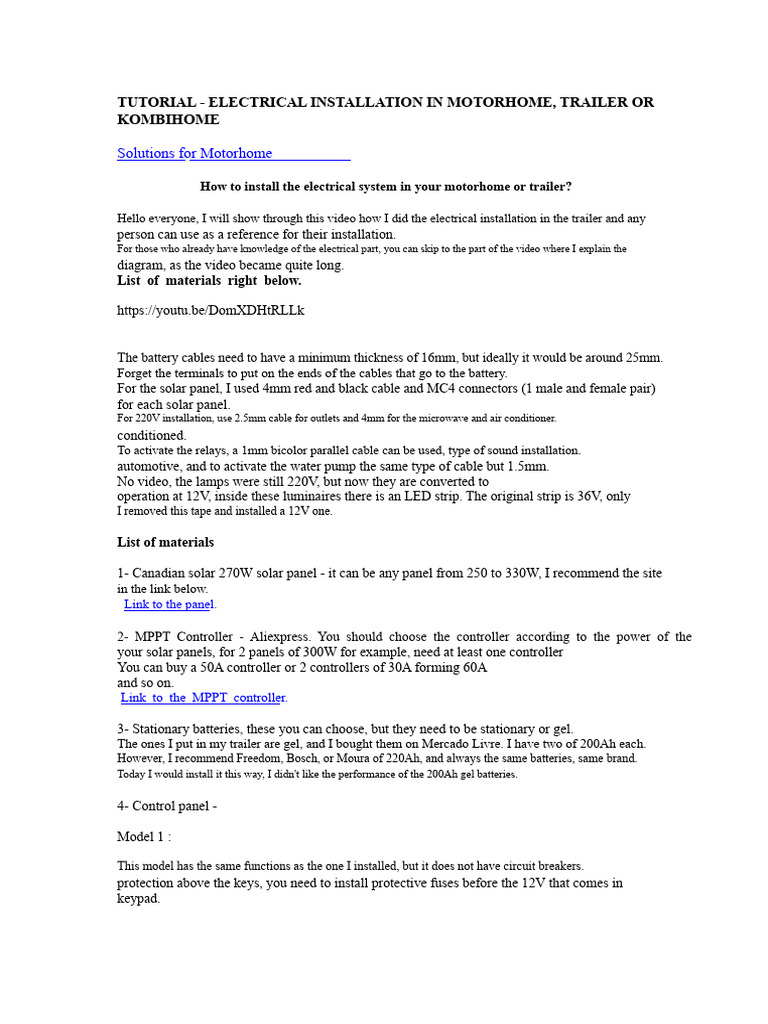 Tutorial - Electrical Installation in Motorhome, Trailer or Kombihome ...