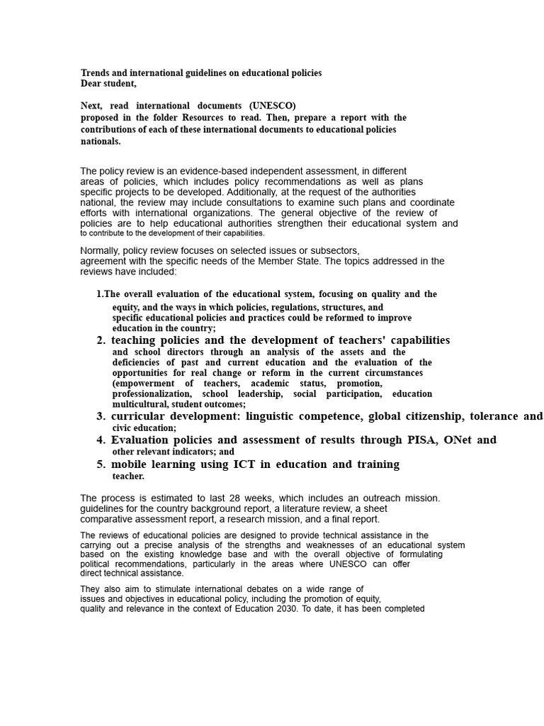 Trends and International Guidelines On Educational Policies | PDF ...