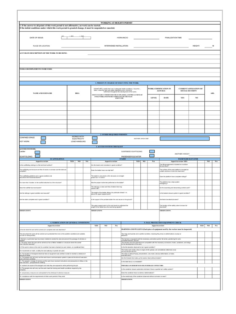 Working at Heights Safety Permit | PDF | Scaffolding | Ladder