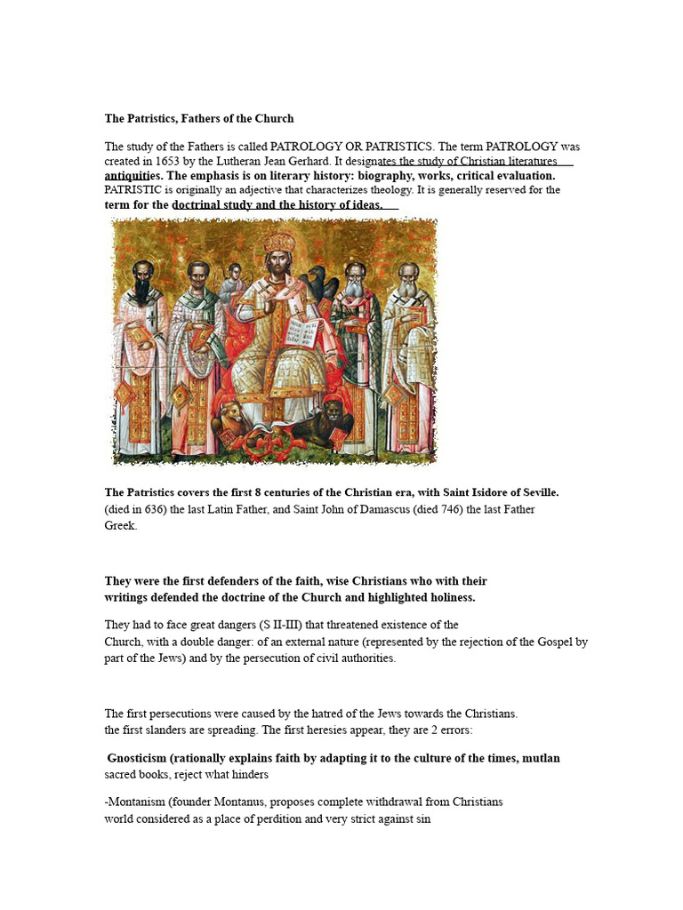 Overview of Patristics and Church Fathers | PDF | Church Fathers ...