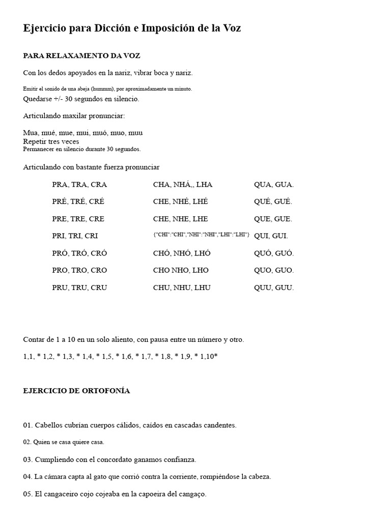 Ejercicios de Dicción y Respiración | PDF