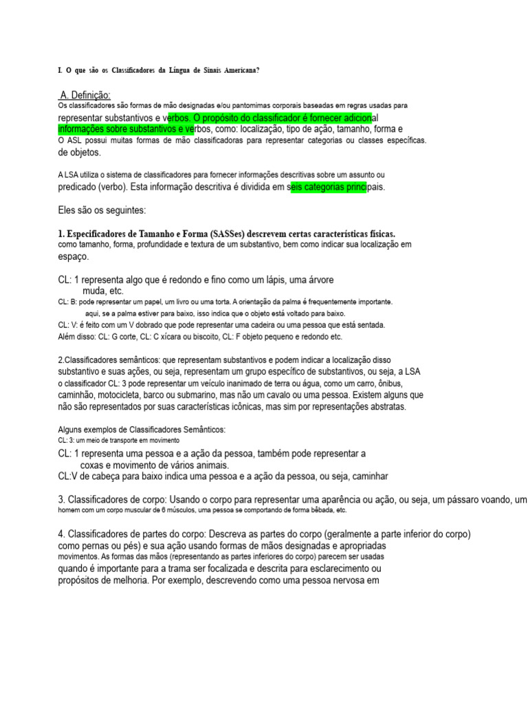 Classificadores na Língua de Sinais Americana | PDF | Informação ...