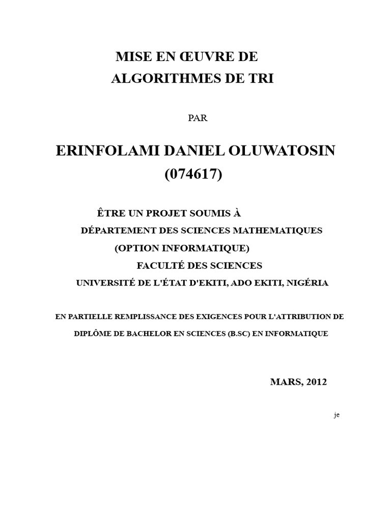 Algorithmes de tri : mise en œuvre et analyse | PDF | Fonction ...