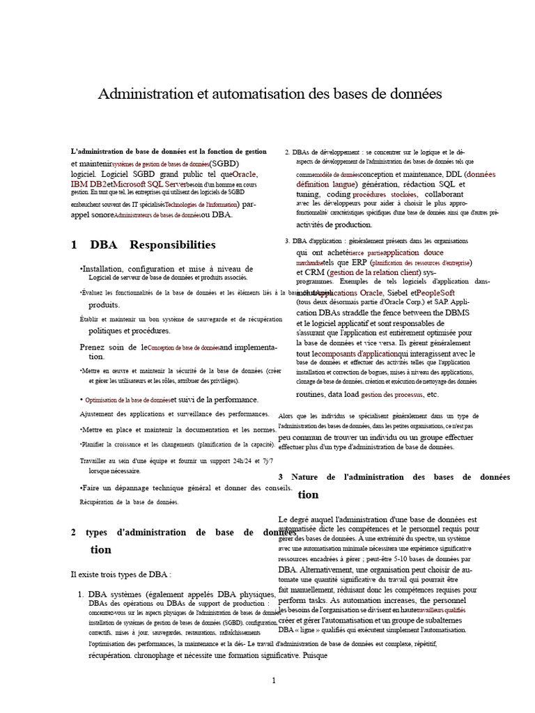 Administration et Automatisation des Bases de Données | PDF | Bases de ...