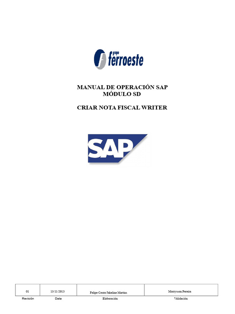 SD - Manual de Entrenamiento SAP - Crear Nota Fiscal Writer - V01 | PDF ...