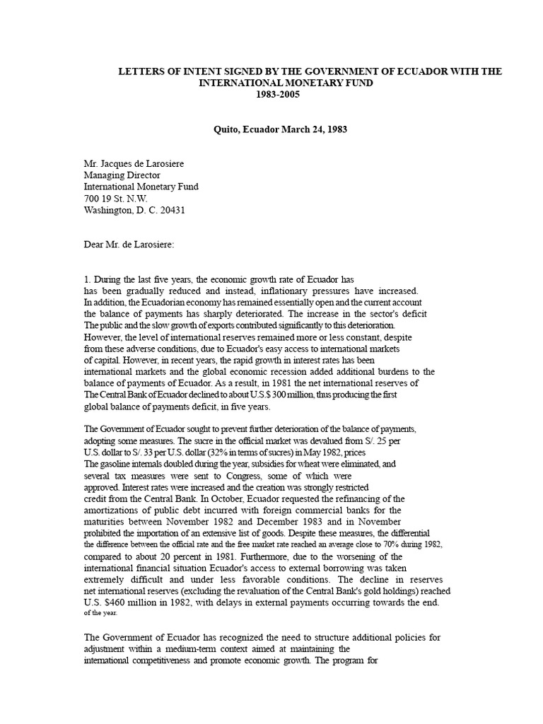 Ecuador IMF Letters of Intent 1983-2005 | PDF | Government Budget ...