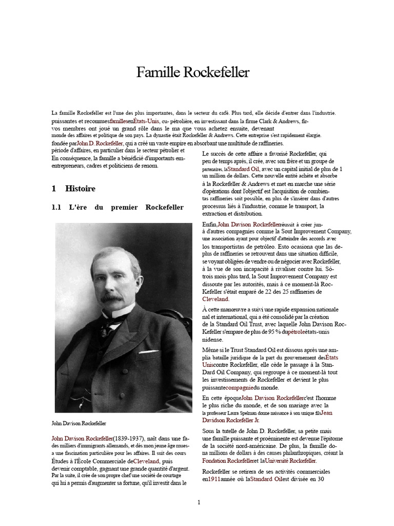 Histoire de la famille Rockefeller | PDF | John D. Rockefeller | Business