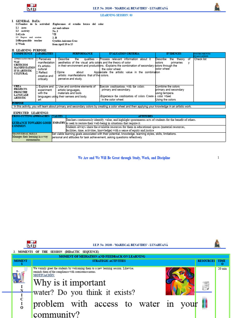 Session Art N°3 Exp 1 For 2 B 2023 | PDF | Knowledge | Learning