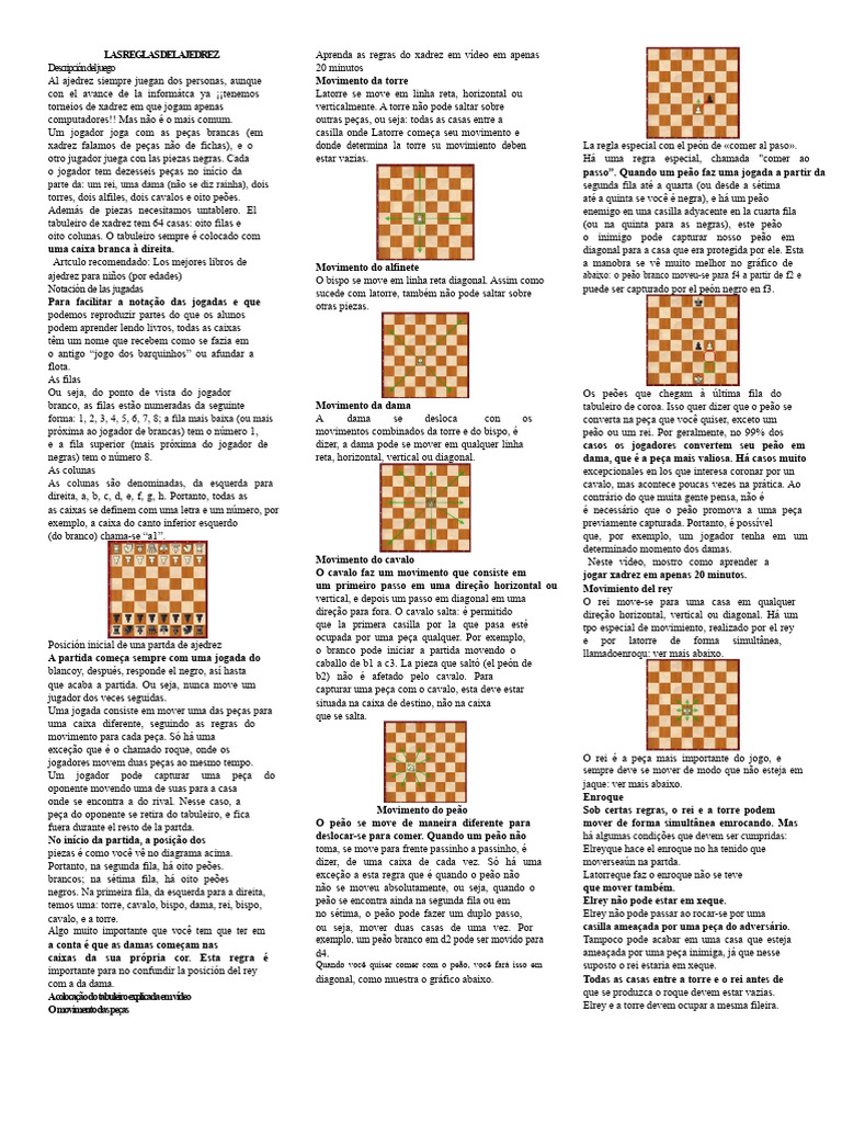 Regras Básicas do Xadrez em 20 Minutos | PDF | Xadrez | Jogos de ...