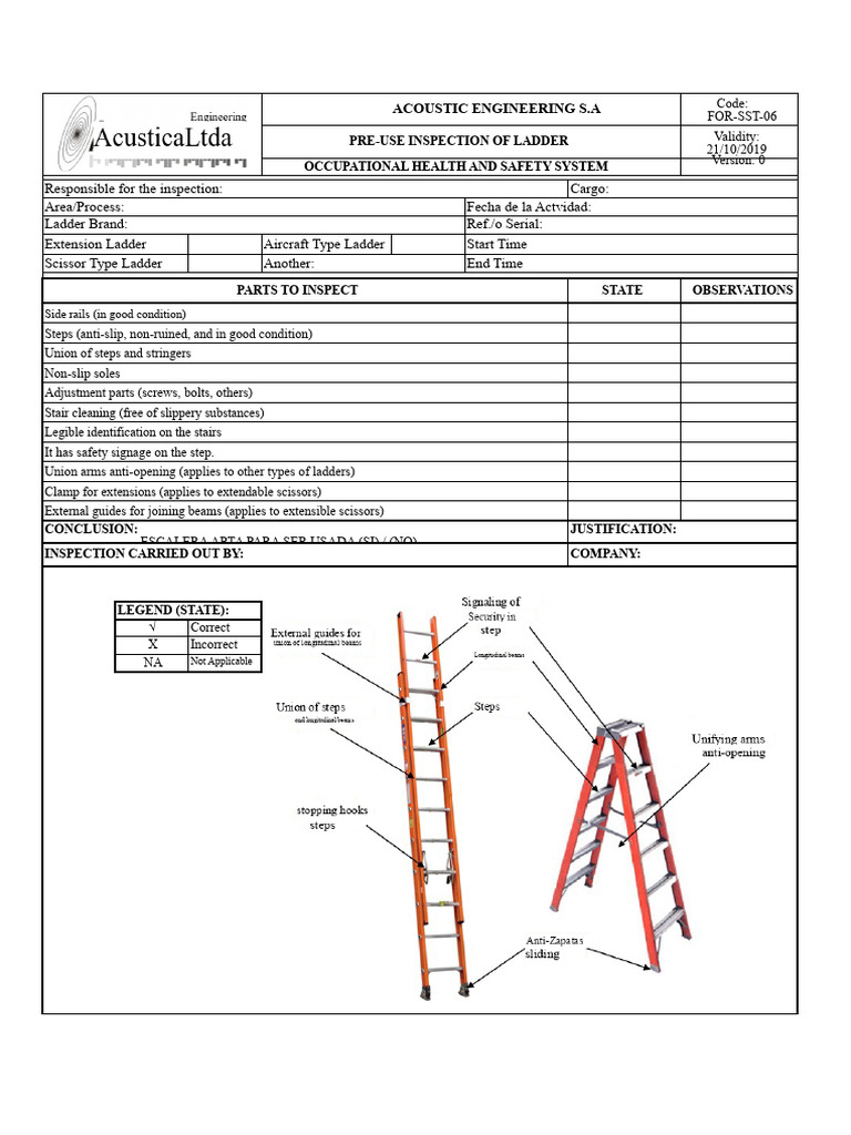 Ladder Pre-Use Inspection Checklist | PDF