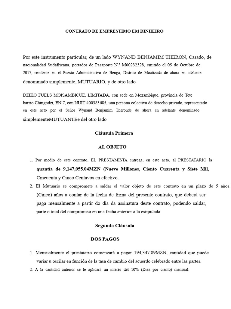 Contrato de Préstamo en Dinero | PDF