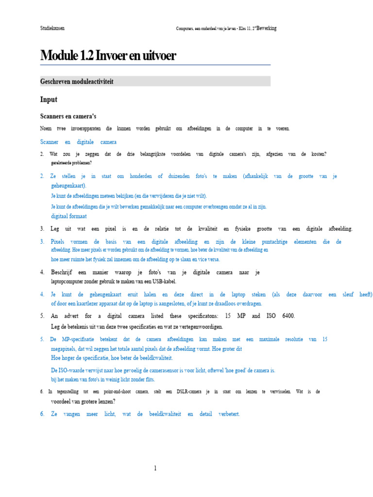 1 - 2 Invoer en Uitvoer ANTWOORDEN | PDF