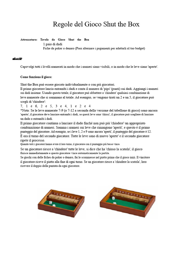 Regole Del Gioco Shut The Box | PDF