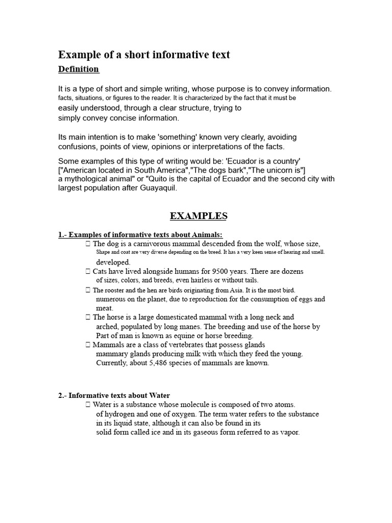 Informative Texts Definitions & Examples PDF Water Nature — free download