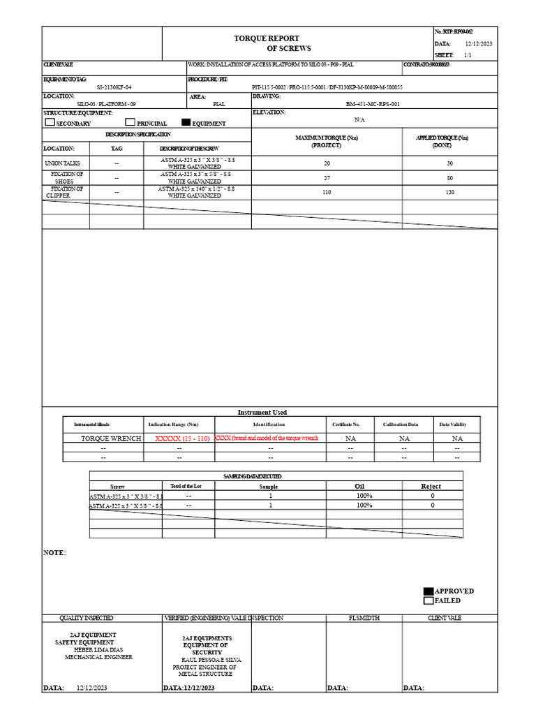 Torque Report for Silo Access Platform | PDF | Screw | Mechanical ...