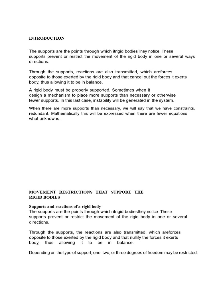 Restrictions On The Movement of Supports of Rigid Bodies | PDF | Force ...