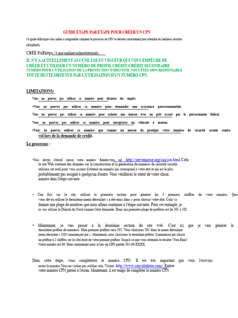 Guide pour créer un numéro CPN efficace | PDF | Crédit | Finance et ...