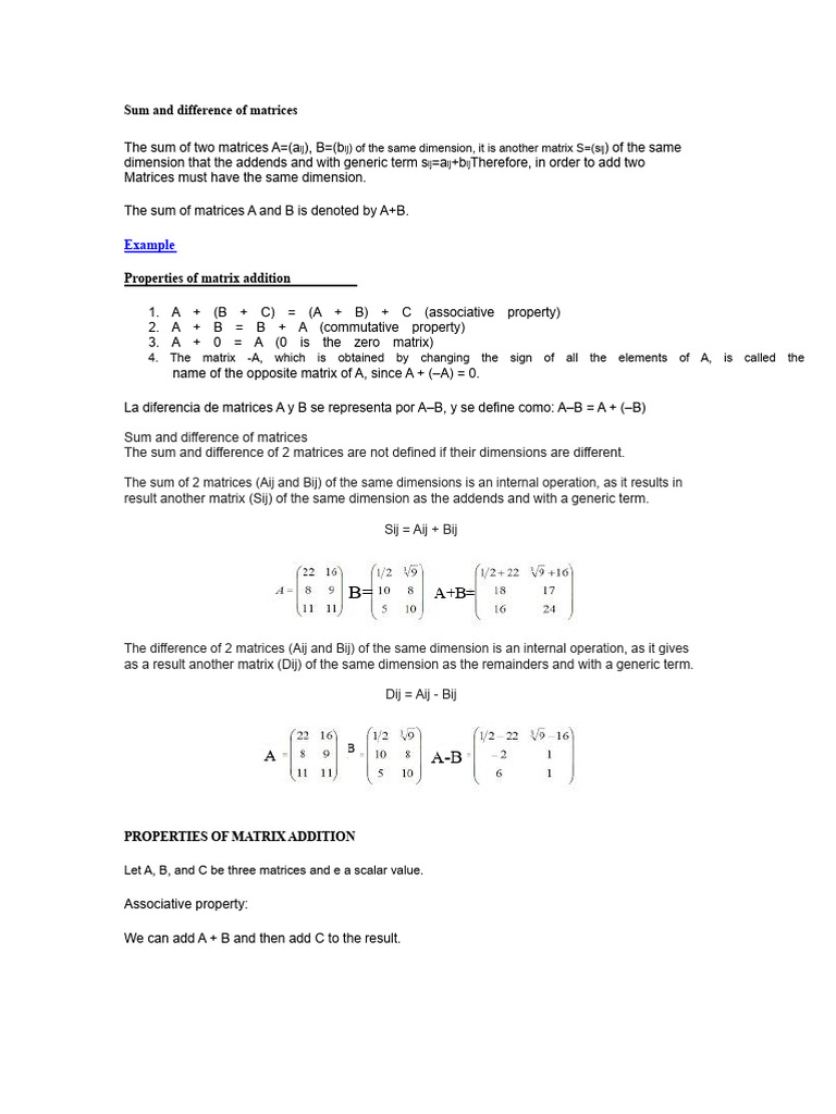 Matrix Addition and Multiplication Explained | PDF | Determinant ...