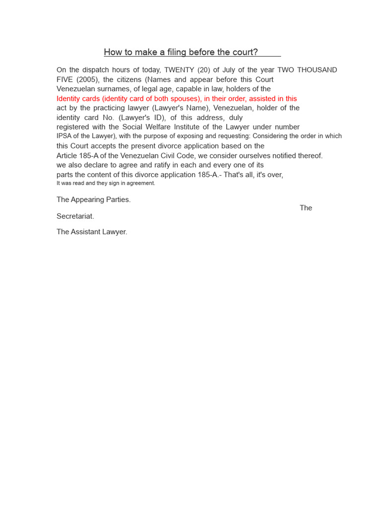 Filing a Divorce Application in Court | PDF
