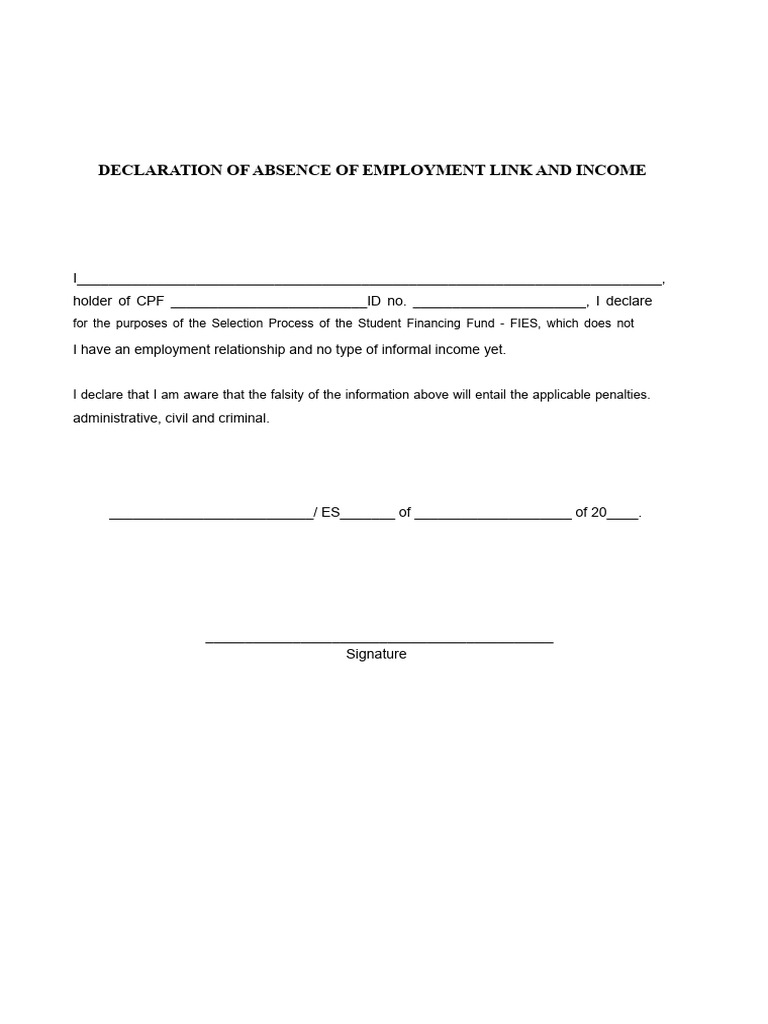 FIES Employment and Income Declaration | PDF