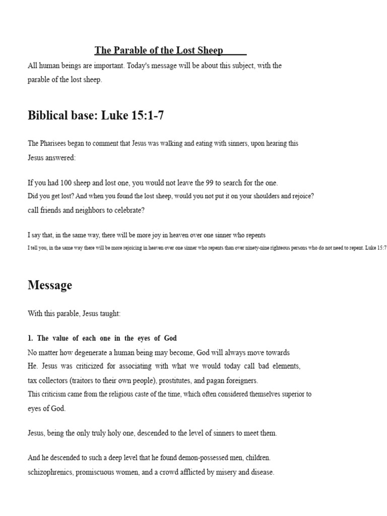 The Value of Every Soul: Lost Sheep Parable | PDF | Religious Belief ...