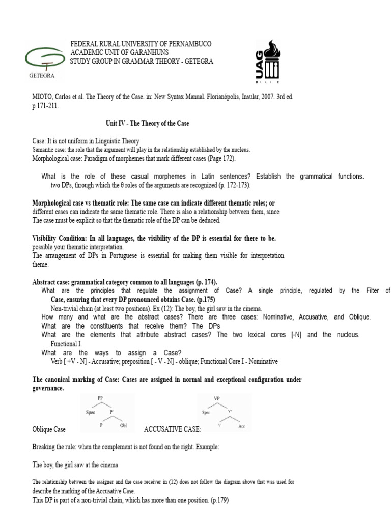 Understanding Case Theory in Linguistics | PDF | Verb | Subject (Grammar)