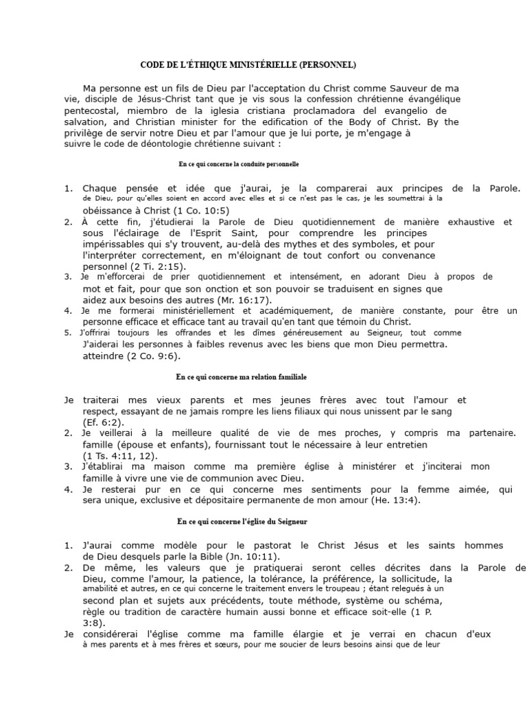 Code Éthique Personnel et Valeur Chrétienne | PDF | Jésus | Église ...