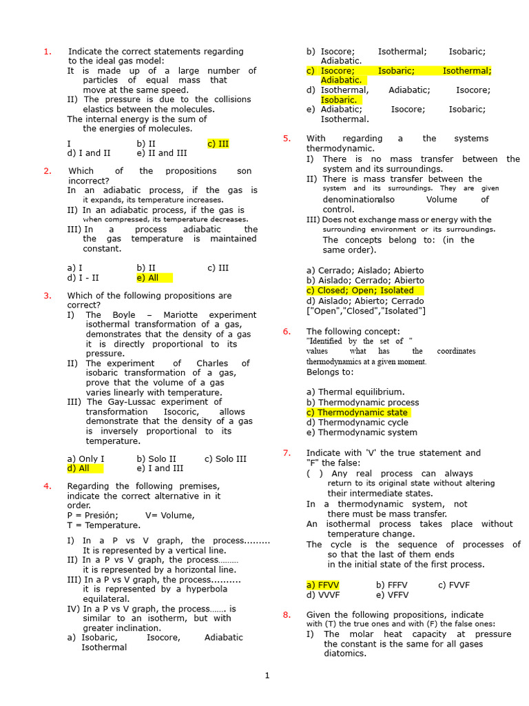 Ideal Gas Model and Thermodynamic Processes | PDF | Gases | Heat