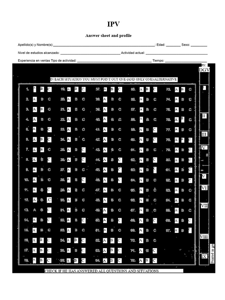 IPV Grading Template and Profile Sheet | PDF