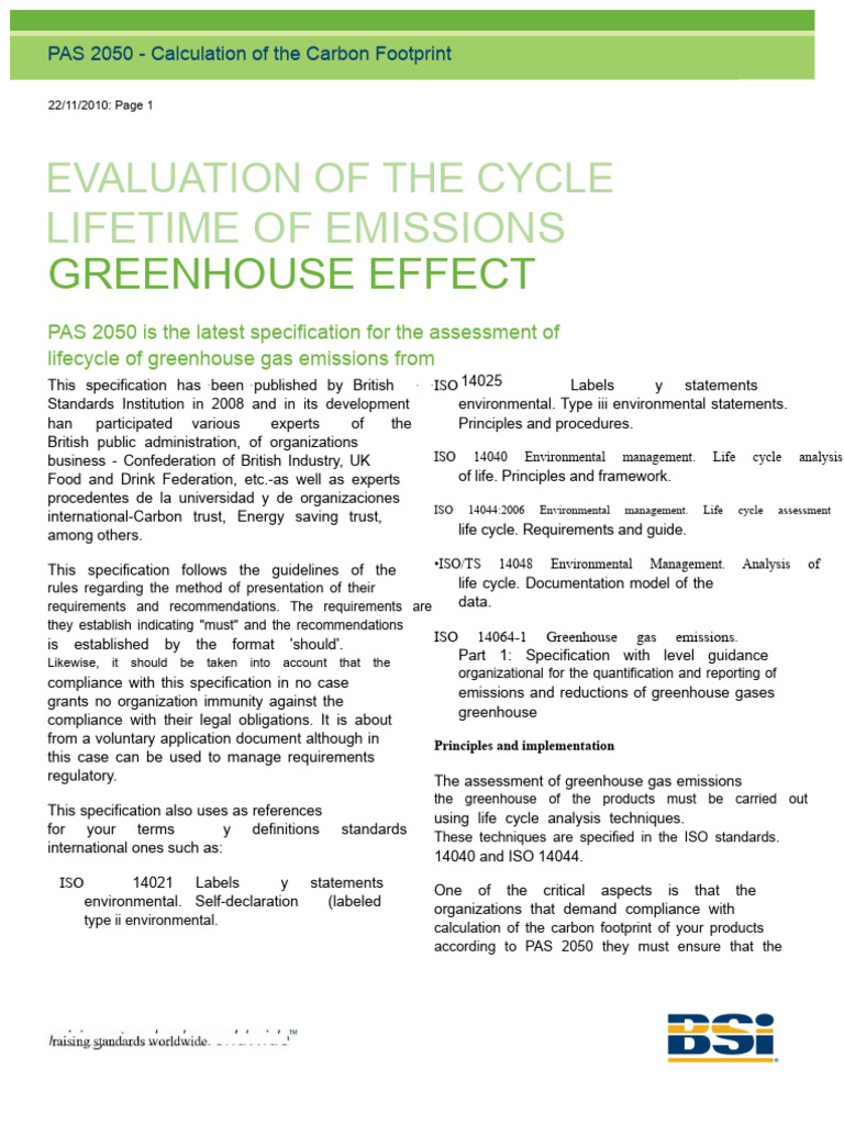PAS 2050 Carbon Footprint Calculation Guide | PDF | Life Cycle ...